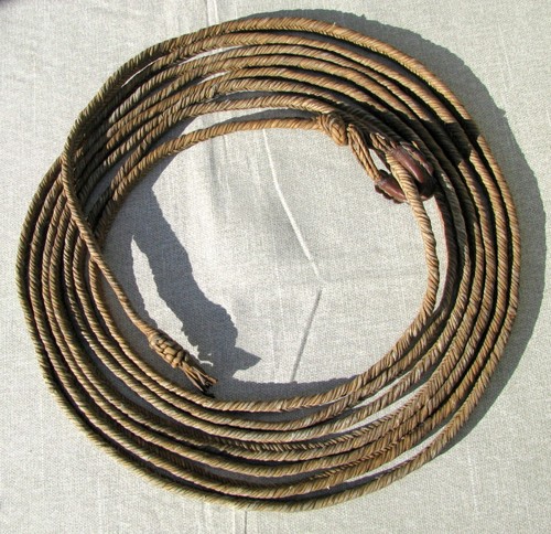 ANTIQUE UNIQUE NATIVE AMERICAN INDIAN CHEVRON FLAT BRAIDED RAWHIDE REATA~1800s