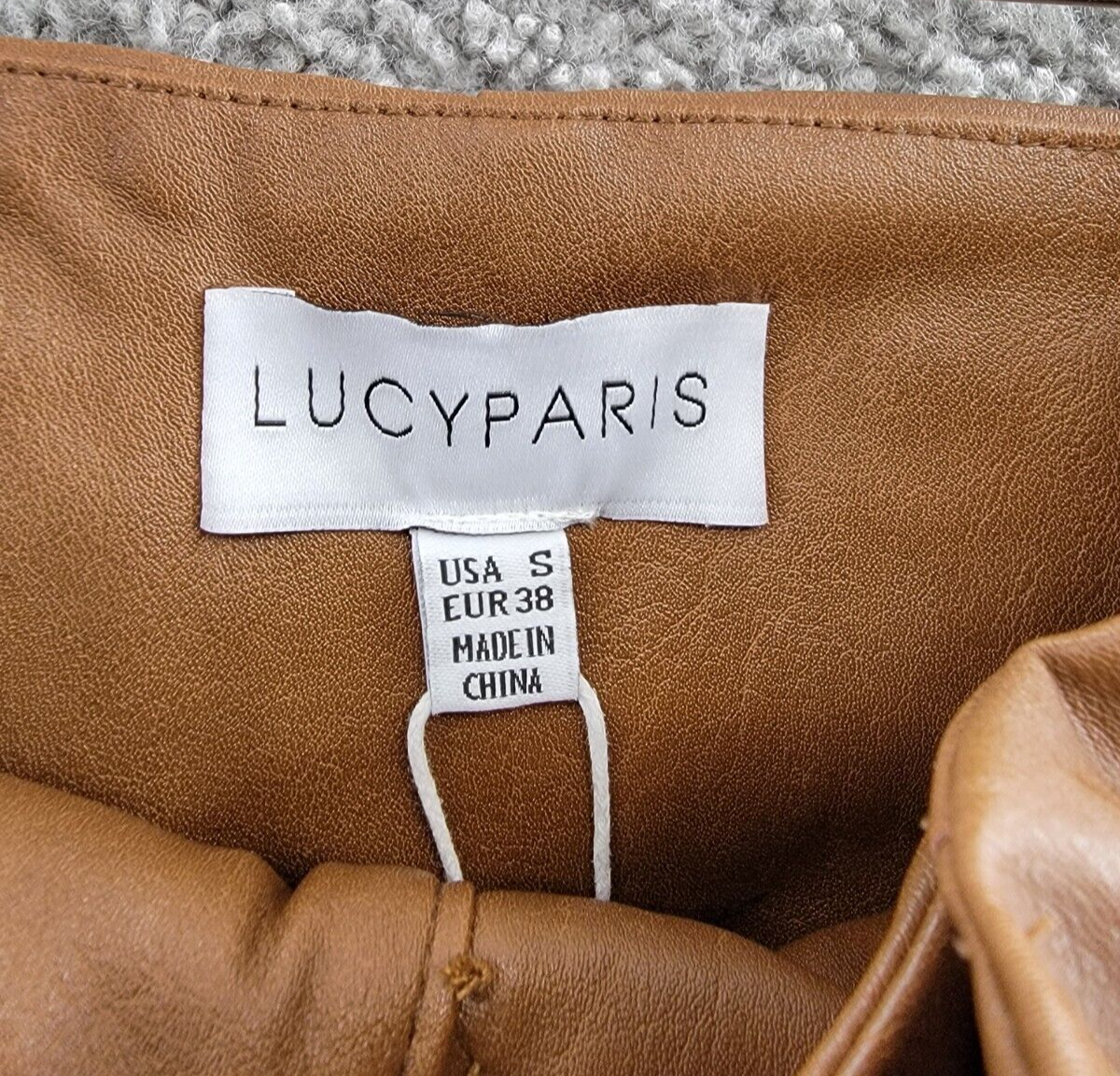 Lucy Paris Faux Leather Paperbag-Waist Pants Women's S Cognac Zip Front Closure - Picture 11 of 18