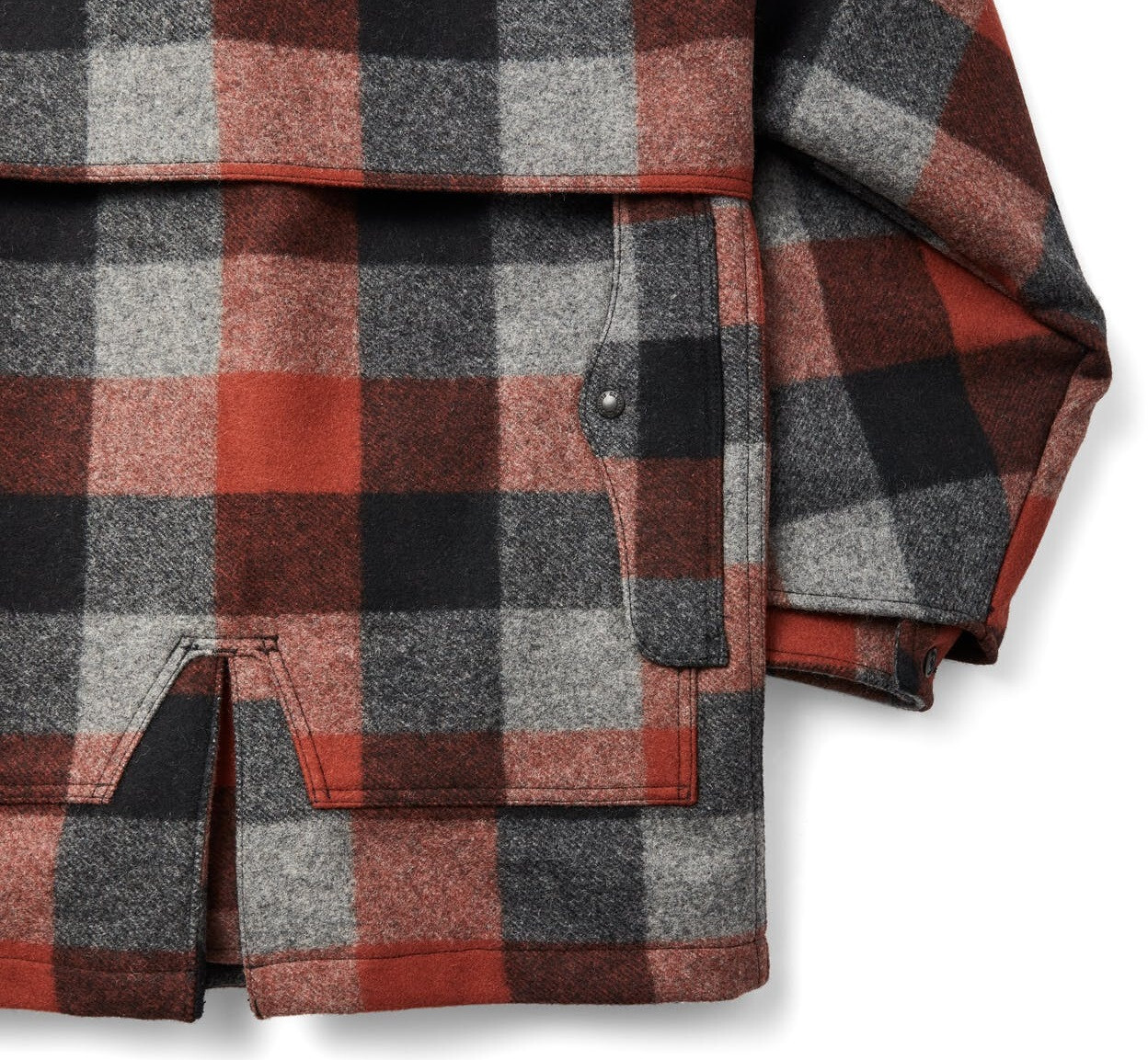 Pre-owned Filson Lined Wool Packer Coat Black Charcoal Rust Plaid, Men's Xs Msrp $875