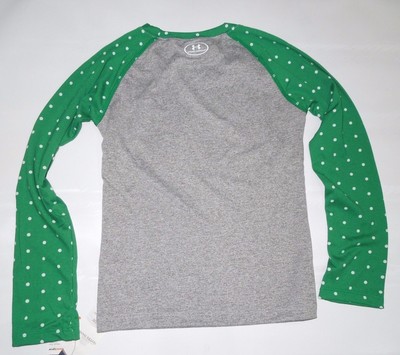 Under Armour Fighting Irish Notre Dame Gray & Green long sleeve Shirt girls sz 5