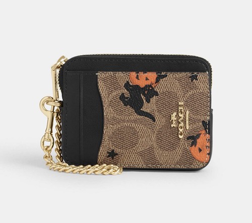 NWT Coach Zip Card Case In Signature Canvas With Halloween