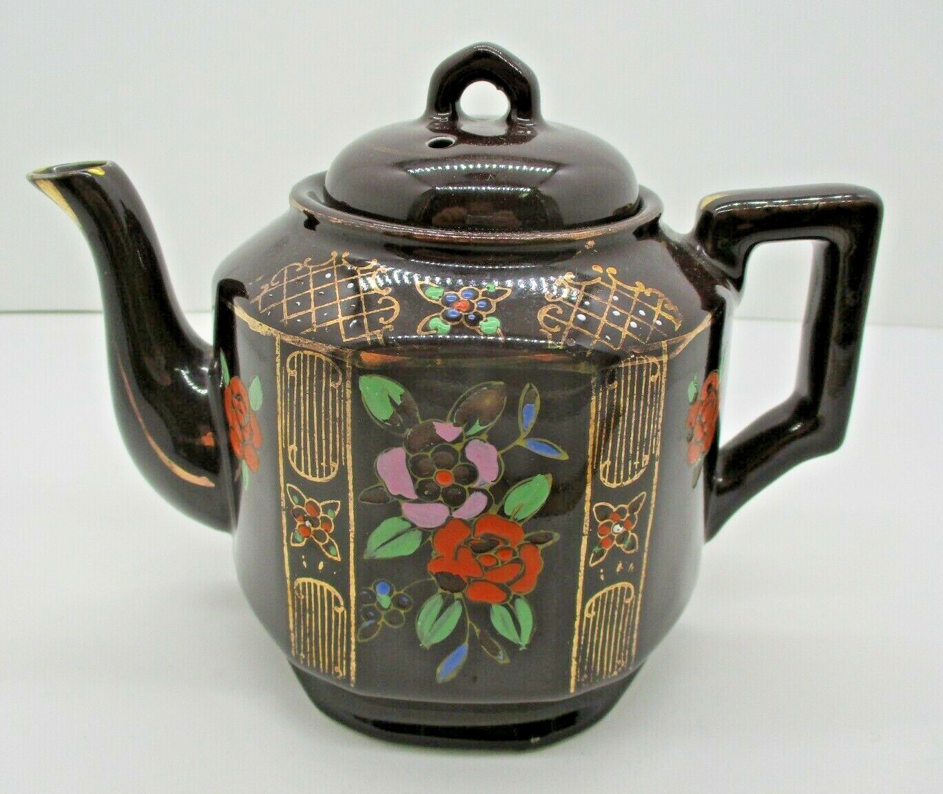 Japanese Moriage Teapot Ceramic Glazed Raised Enamel Decoration Vintage