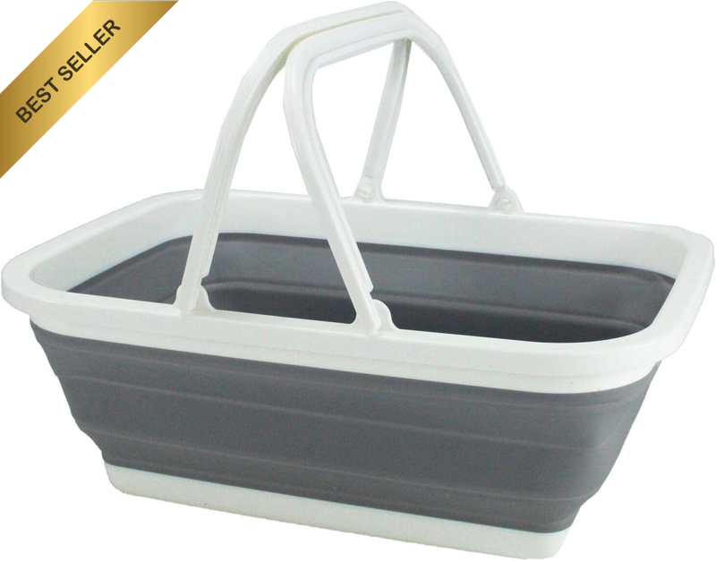 8L Collapse-A Storage Basket | White and Grey Foldable Organiser for Home, Offic
