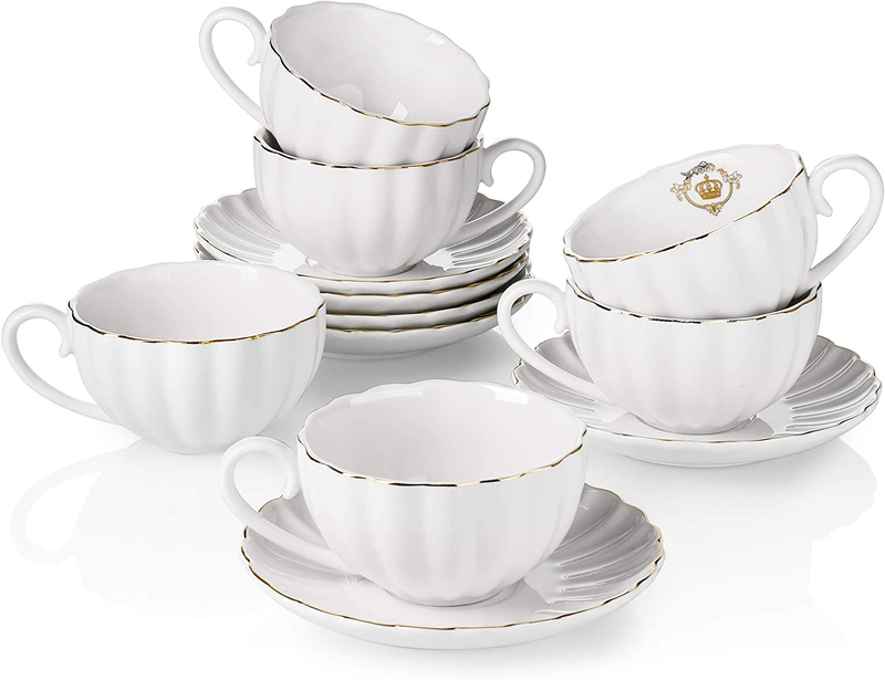 Royal Tea Cups and Saucers, with Gold Trim and Gift Box, British Coffee Cups, Po