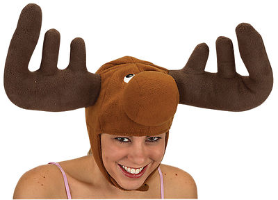 MOOSE HAT ELK DEER REINDEER BULLWINKLE W/ HORNS ANTLERS ANIMAL COSTUME HAT CAP