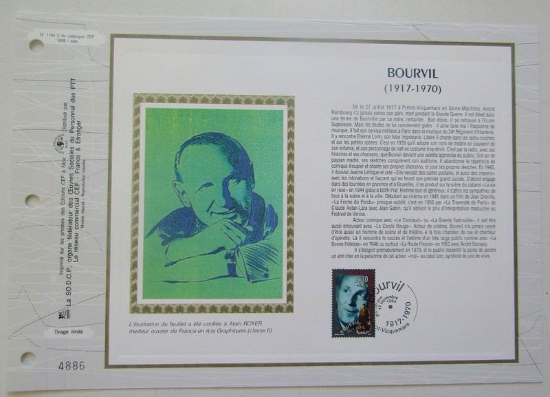 Feuillet Cef 1er Jour 1186 Soie 1994 Acteur De CinÃ©Ma Bourvil