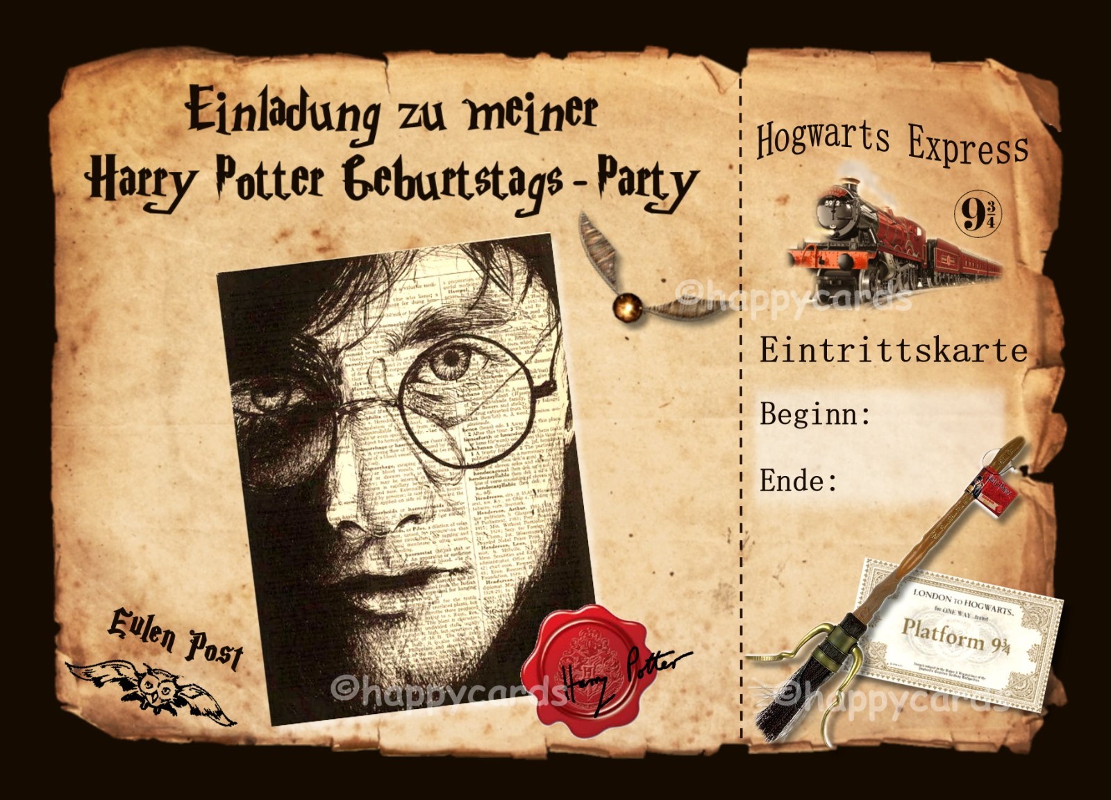 8 Einladungskarte Harry Potter Geburtstag Kinder Mottoparty Einladungen Hogwarts