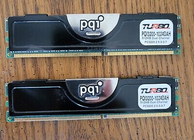 PQI TURBO PQI3200-1024DP 1GB (2X512M) PC 3200 DDR 400 184-Pin RAM 2.5-3-3-7
