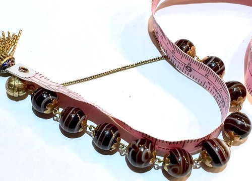 16k 18k Antique Victorian Banded Agate ORB Ball Enamel Tassel Charm Bracelet
