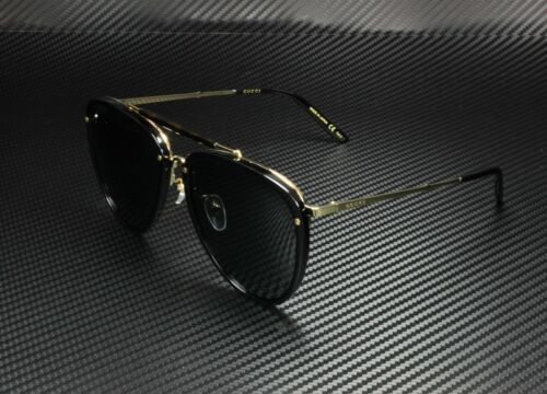 Pre-owned Gucci Gg0672s 001 Aviator Black Shiny Gold Grey 58 Mm Men's Sunglasses In Gray