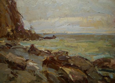 Ukrainian Oil Painting Impressionism Seascape cliff ground swell