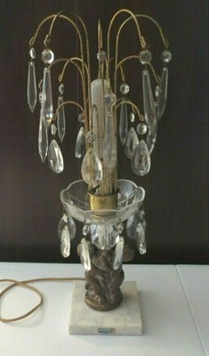 Massive Antique Brass Stacked Bubbles Table Lamp on a Square Weighted Base w a Double Arm Light Cluster /& Sculptured Linen Lamp Shade