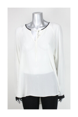 

Kenneth Cole New York Белая блузка из кожи и вставок со складками на спине, Цвет слоновой кости
