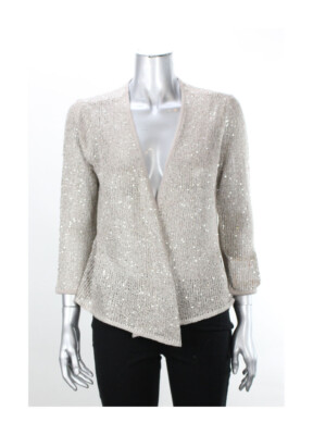 

Ellen Tracy New Champagne Metallic с длинными рукавами и пайетками, открытый кардиган  $79