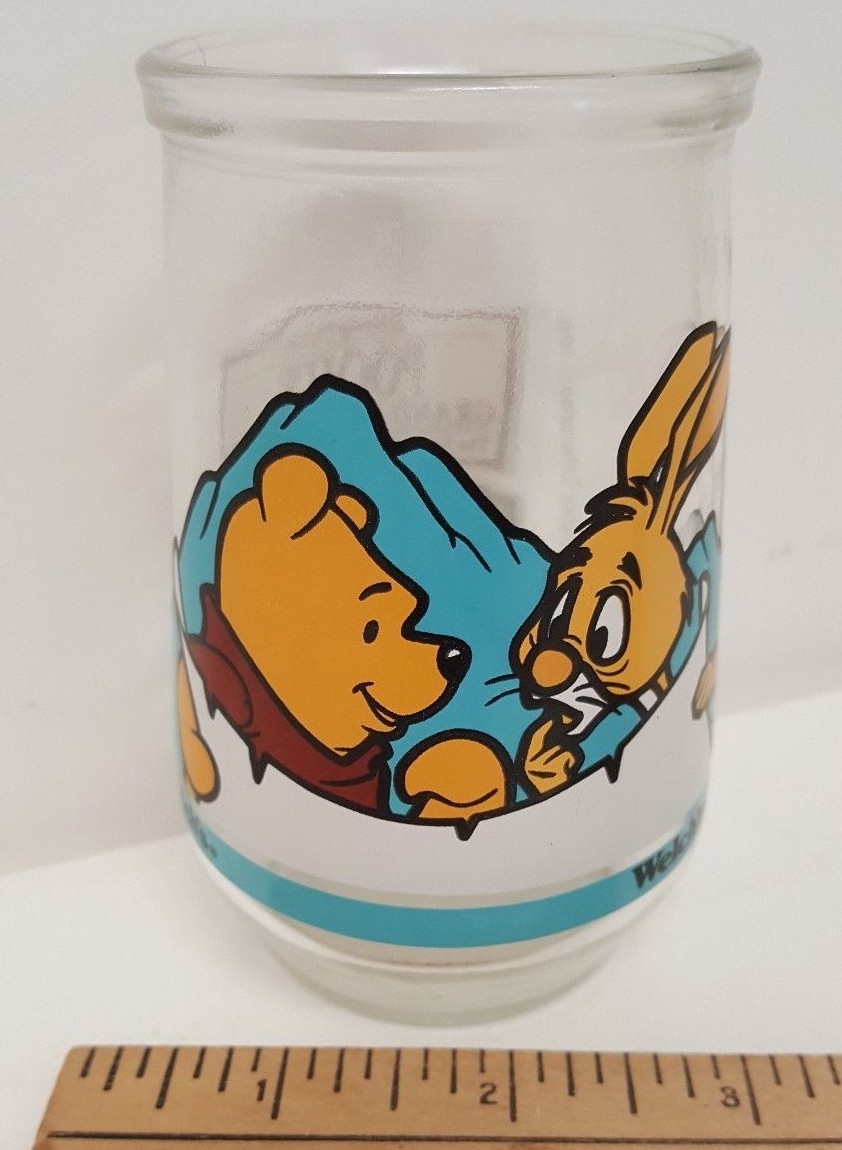Vintage 90s Disney Welch's Winnie the Pooh Juice Glass 1997 Jelly Jar Rabbit Cup
