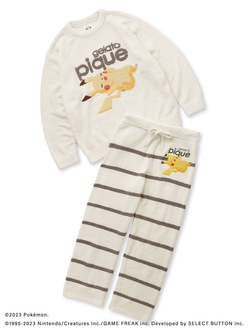 Pre-owned Gelato Pique Pajamas Baby Moco Jacquard Long Pants Mens Pokemon Pikachu Sleep In Yellow