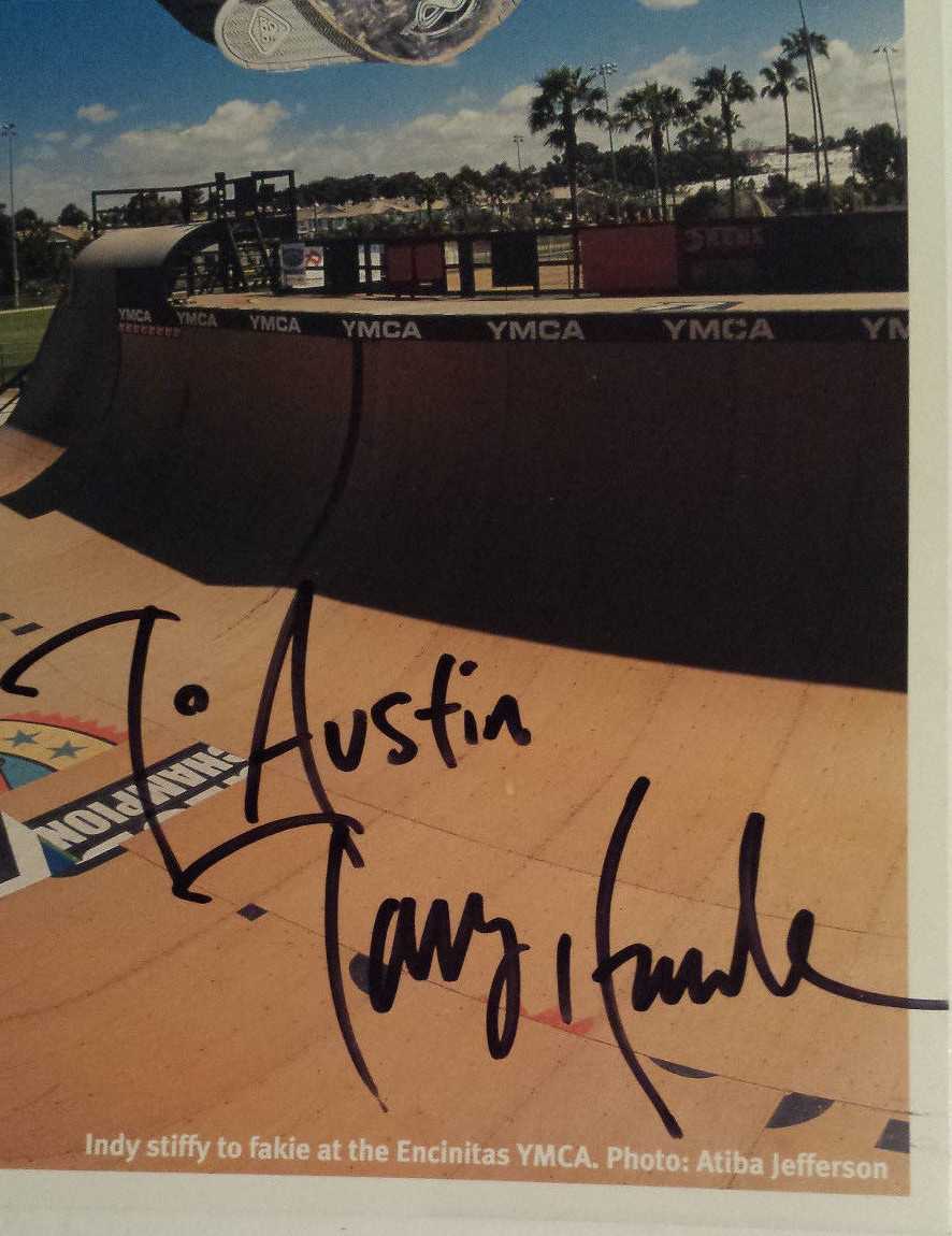 Tony Hawk signed color photo skateboarding phenom vertical style