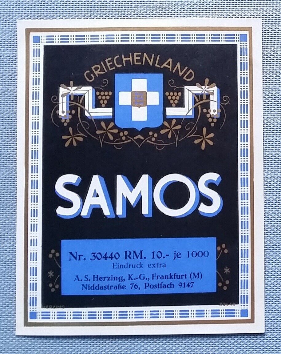 altes Schnapsetikett Flaschenetikett Etikett Label Original Samos Griechenland