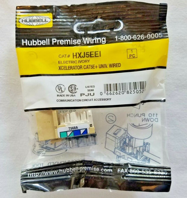 HXJ5EEI Hubbell Cat5E Jack HXJ 8Pos, Uni A/B, Electric Ivory