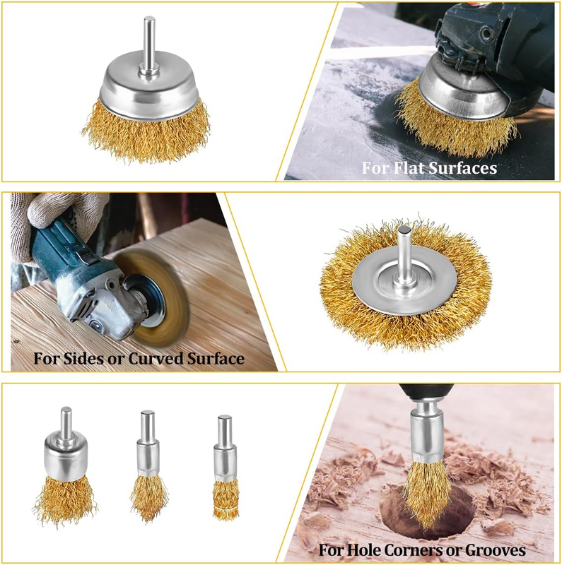 Wire Wheel Brush Drill Attachment 9 Pcs with 1/4in Shank for Cleaning Rust, Stri