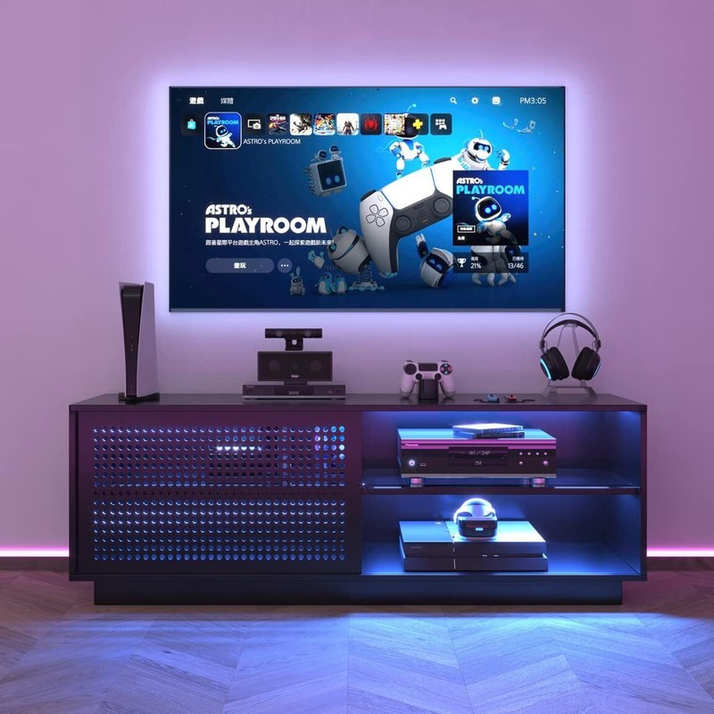 With 2 Storage & Glass Shelves Gaming Tv Cabinet