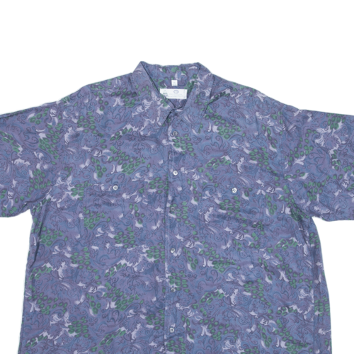 Vintage NEW FAST Mens Shirt Blue Silk 90s Short Sleeve XL - Picture 2 of 6