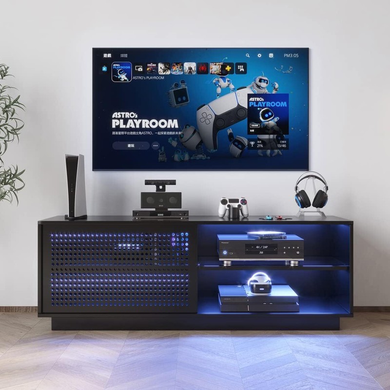 With 2 Storage & Glass Shelves For 65 Inch Tv