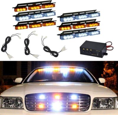 54 LED Amber White Car Truck Strobe Emergency Warning Light for Deck Dash Grille