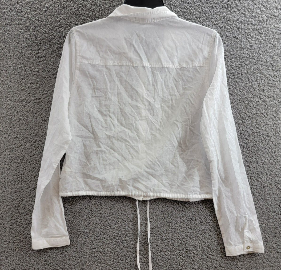 Bella Dahl Pintuck Crop Button Up Shirt Women's M White Solid Drawstring Hem L/S - Picture 13 of 19