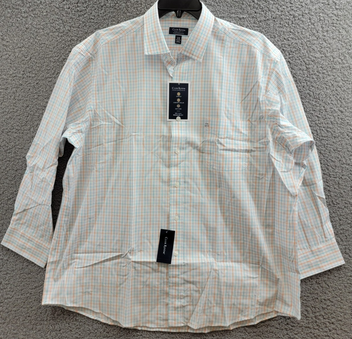Club Room Regular Fit Performance Dress Shirt Men's 17.5 32-33 Orange/Aqua L/S - Picture 2 of 16
