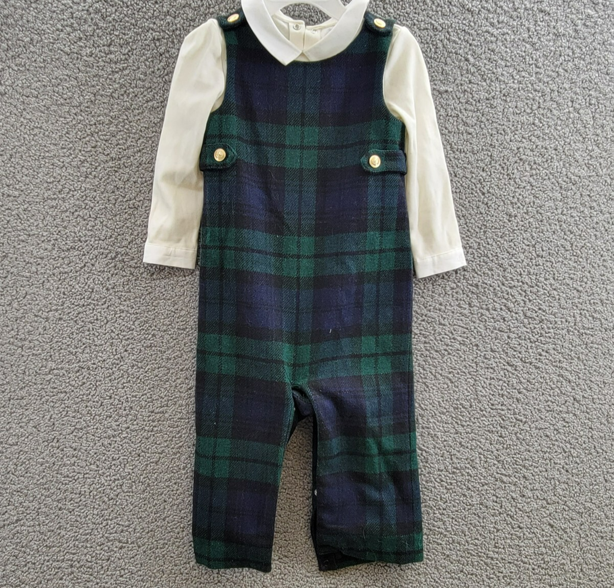 Ralph Lauren Bodysuit & Plaid Wool Overalls Set Baby Boys 18M Multi Button Snap - Picture 2 of 18