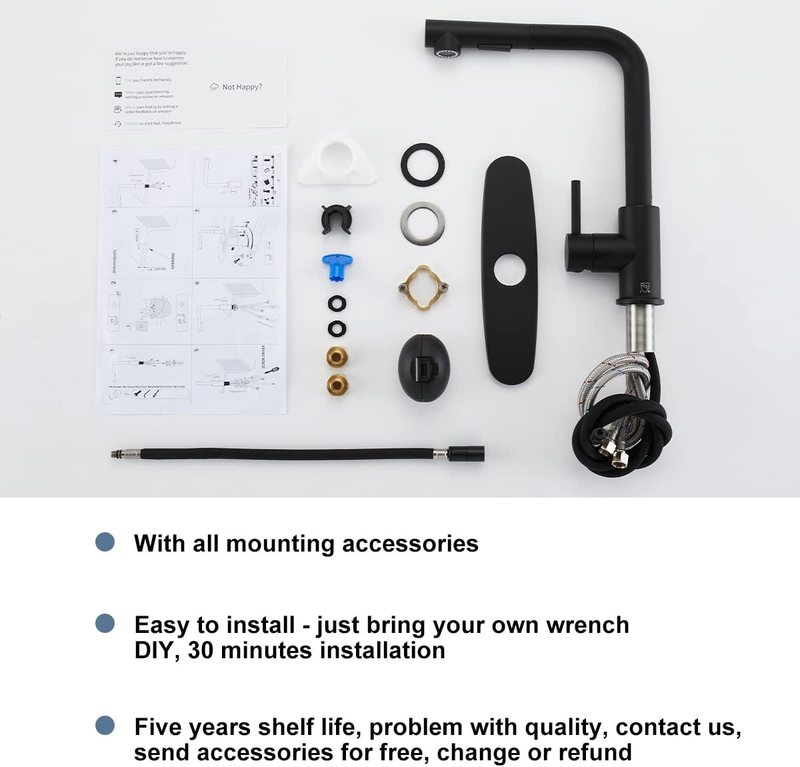 CREA Kitchen Faucet, Matte Black Kitchen Sink Faucet with Pull down Sprayer Stai