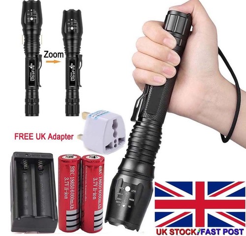Zoomable 60000Lumens 5-Mode High Power T6 LED Flashlight Torch 18650 Charger USA