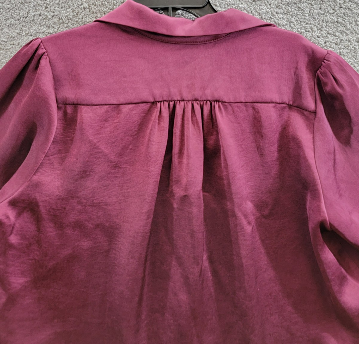 Karen Kane Shirred Blouse Womens XL Wine Solid Collared Long Sleeve Button Front - Picture 14 of 16