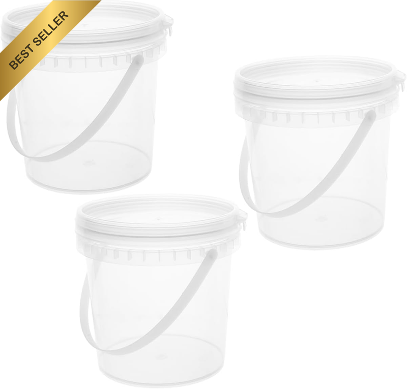 3 Pack Ice Cream Bucket with Lids and Handles Transparent Food Storage Container