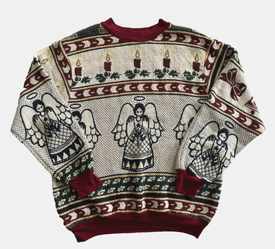 VTG Sugar Street Weavers Christmas Angels Woven Pullover Sweater One Size USA