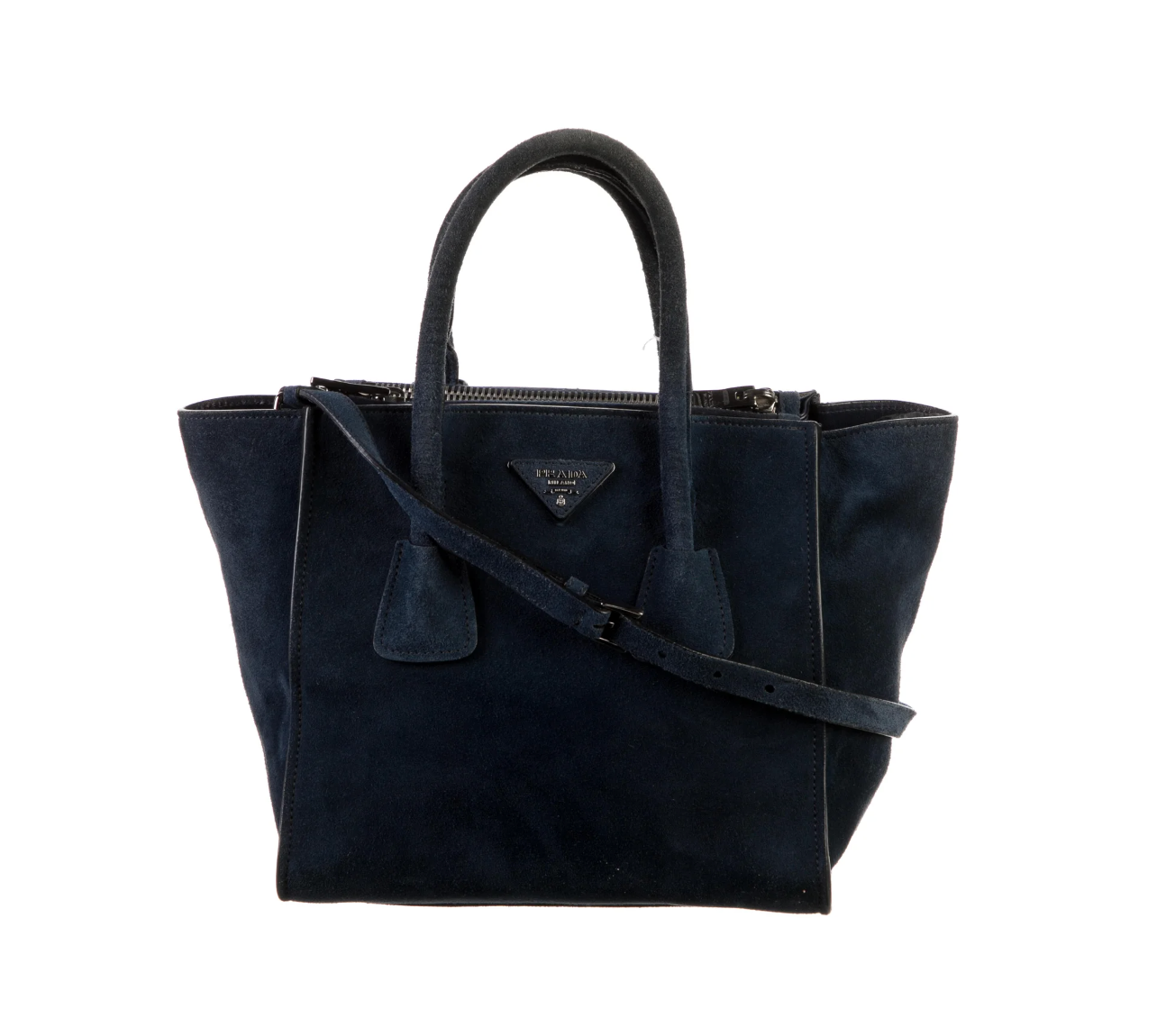 Prada Two-Way Galleria Tote Crossbody Bag Navy Scamosciato w