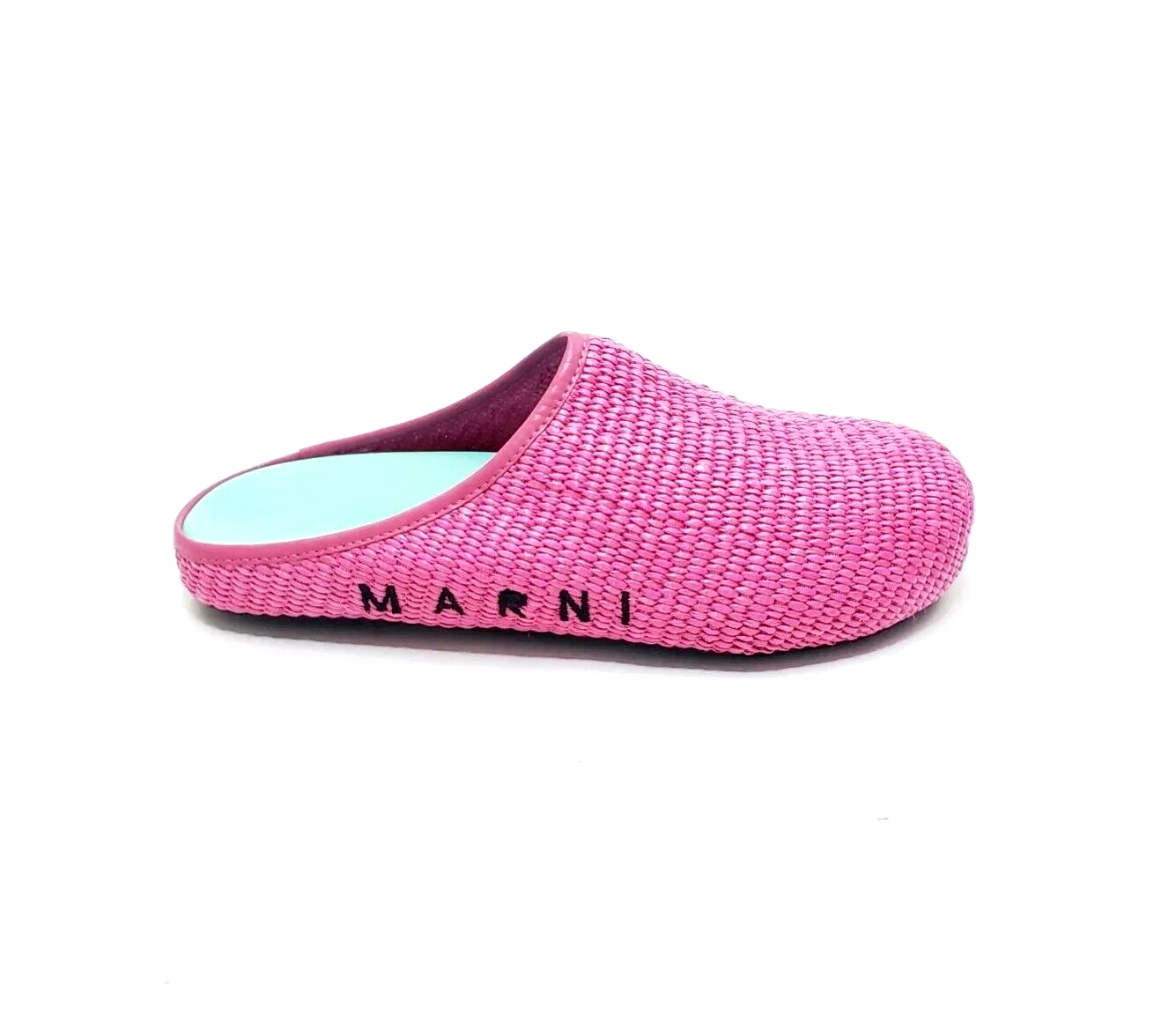 Marni Fussbett Sabot Slides Woven Fabric Raffia Pink Womens