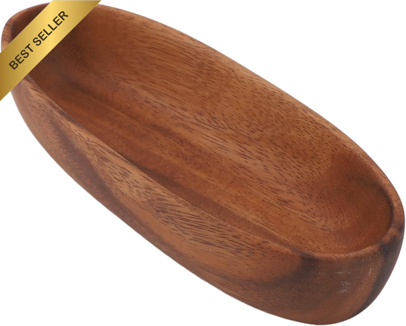 Wooden Salad Bowl, Large Capacity Multipurpose Boat Shaped Wood Serving Bowl, Th
