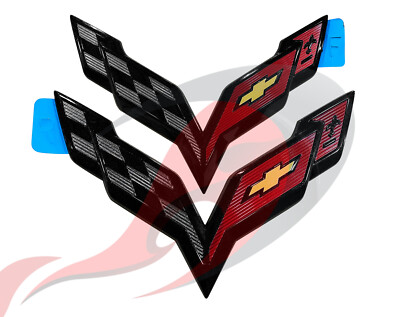 2014-2019 C7 Corvette GM Carbon Flash Black Front & Rear Crossed Flags Emblems