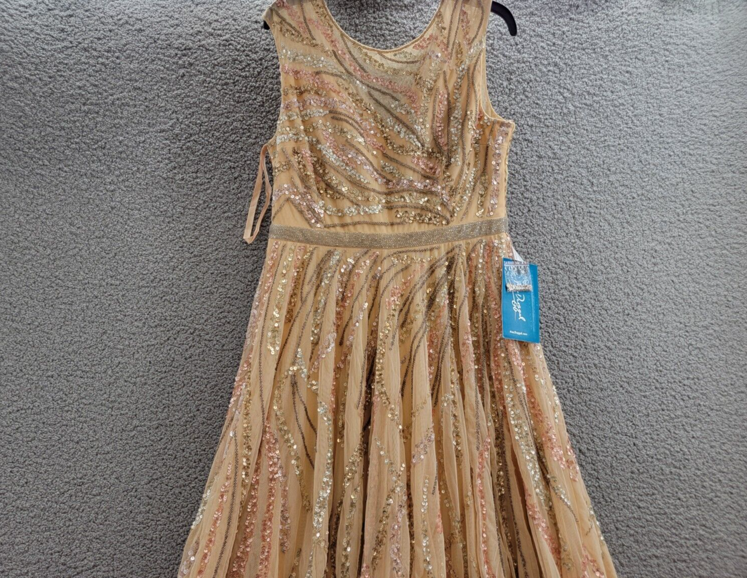 MAC DUGGAL Embellished Cap-Sleeve Gown Women's 10 Yellow Gold Back Zip Closure - Picture 3 of 17