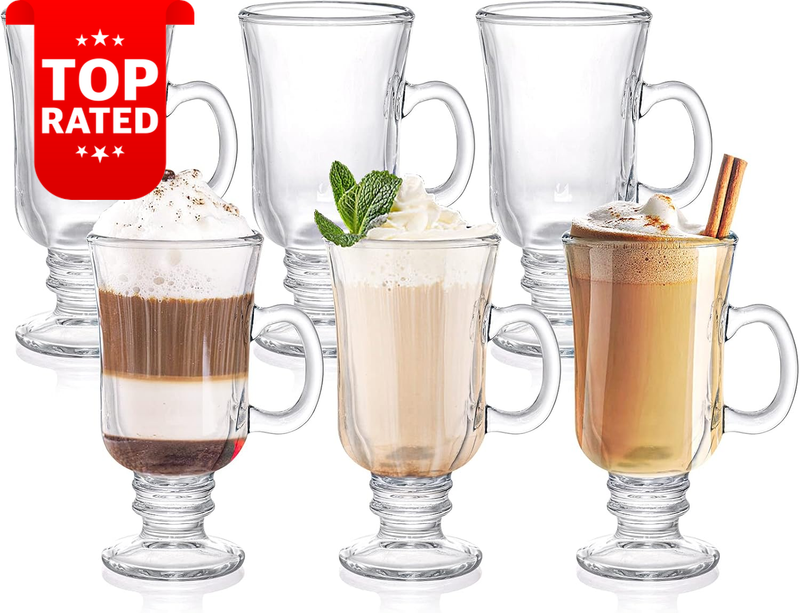 Set of 6 Irish Coffee Mugs 8 Oz Clear Goblet Espresso Cups Latte Cappuccino