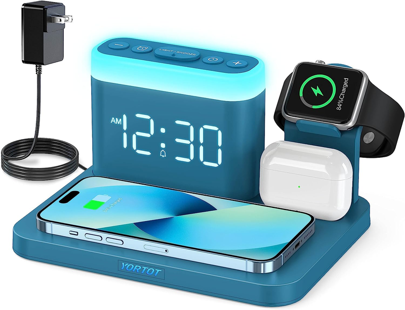 Wireless Charging Station Alarm Clock with 7 Multiple Colors