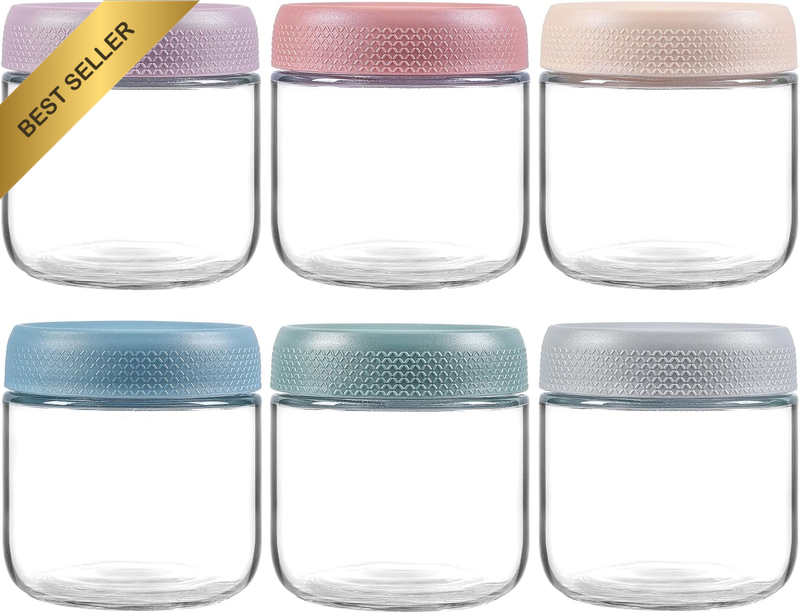 6-Pack 10Oz Glass Jars Airtight Lids Overnight Oats Wide Mouth Mason