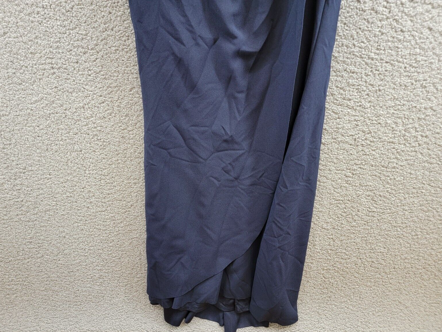 XSCAPE Ruffled-V-Neck Sleeveless Ruched Gown Women's 4 Navy Back Zip Closure - Picture 4 of 15