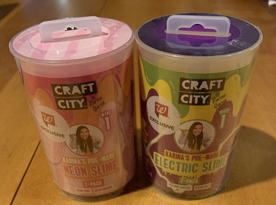 Craft City Karina's PreMade Electric Slime Yellow/Green & Pink/Orange Lot of 2 A