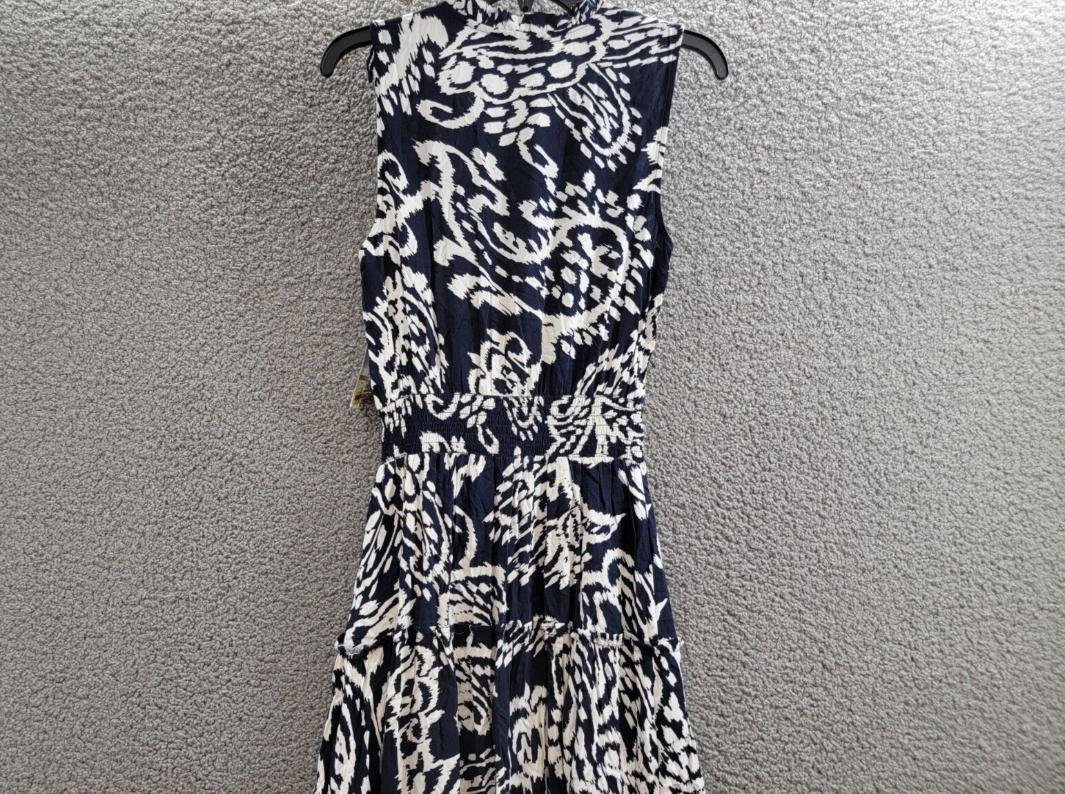 MSK Printed Smocked-Waist Tiered Maxi Dress Women's S Navy/White Split Neck - Picture 10 of 15