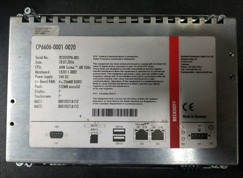 Beckhoff CP6606-0001-0020 HMI Operator Interface Touchscreen Panel, 7