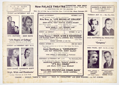 1937 New Palace Theatre Flemington Ritz Brothers Life Begins College Playbill NJ