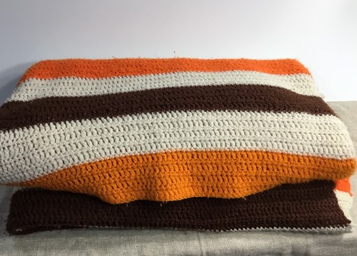 Afghan~Retro 70's~Orange Brown Stripe~Crochet~80 x 60